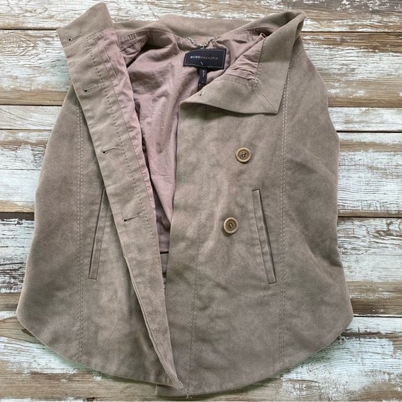 BCBG faux suede vest, khaki tan, with pockets, button front, buttery soft shirt - Picture 12 of 16
